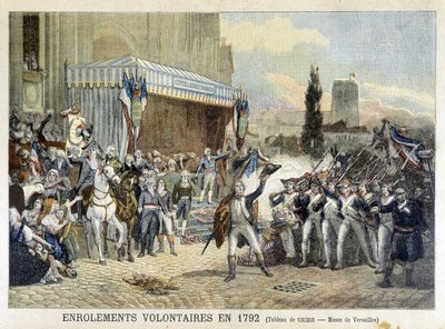 Enrôlement des volontaires en 1792 (gravure en couleur) - French School