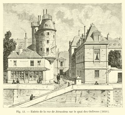 Entrée de la rue de Jérusalem sur le quai des Orfèvres, 1850 - French School