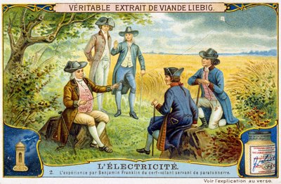 Expérience de Benjamin Franklin avec des cerfs-volants utilisés comme paratonnerre - autocollant publicitaire Liebig - French School
