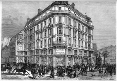 Vue extérieure des nouveaux magasins Printemps à Paris, le jour de l