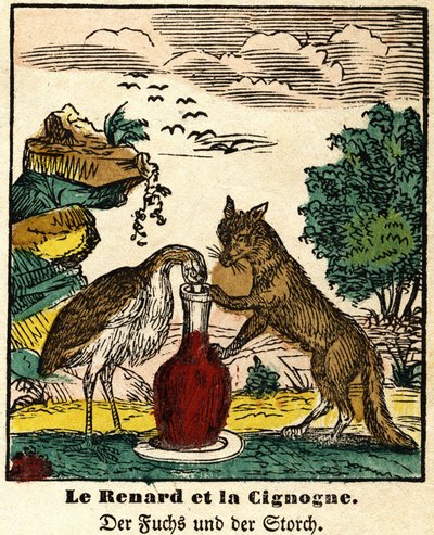 Fables de La Fontaine : le renard et la cigogne. Image d