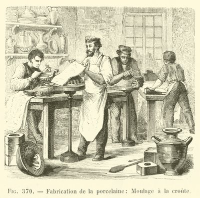 Fabrication de la porcelaine, moulage à la croûte (gravure) - French School