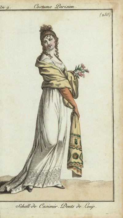 Femme à la mode portant un châle en cachemire - French School