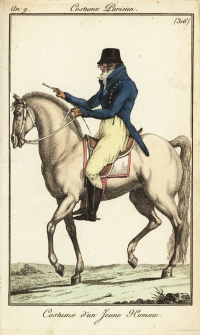Jeune homme à la mode ou Incroyable à cheval - French School