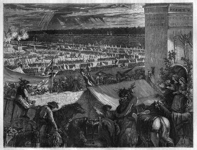 Fête de la Fédération au Champ de Mars à Paris pour le premier anniversaire de la prise de la Bastille le 14 juillet 1790. Gravure dans "Histoire des papes-rois-reines-et-empereurs à travers les siècles" par Maurice Lachatre - French School