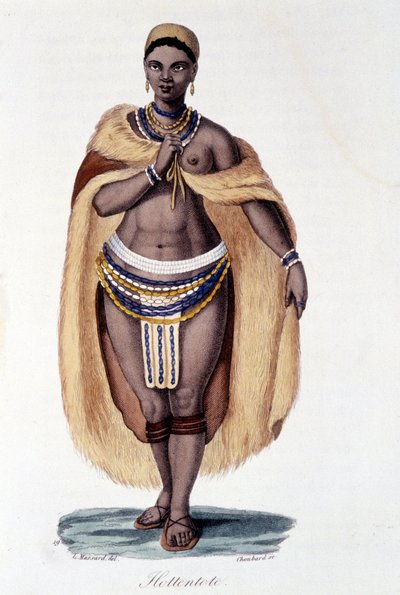 Femme Hottentote (Vénus Hottentote) en costume traditionnel - dans « Bibliothèque universelle des voyages » par Albert Montémont, éd. Armand Aubrée - French School