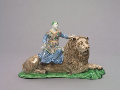 Figure assise sur un lion - French School
