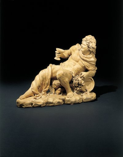 Figure de Bacchus allongé avec un verre de vin, vers 1770 - French School