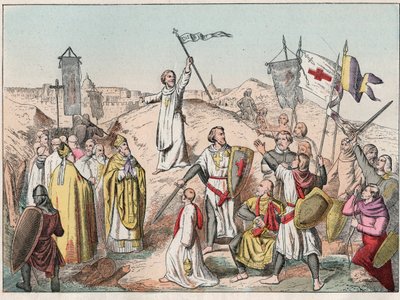 Première Croisade : le siège et la prise de Jérusalem par les croisés dirigés par Godefroy de Bouillon en 1099 - Gravure de la fin du XIXe siècle dans "Nos Gloires Nationales - Images et récits" - French School