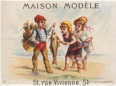 Pêcheur montrant la prise du jour aux filles - French School