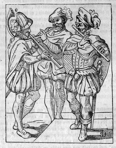 Joueurs de flûte et de clairon au 16e siècle. Dans « Le magasin pittoresque » 1836 - French School