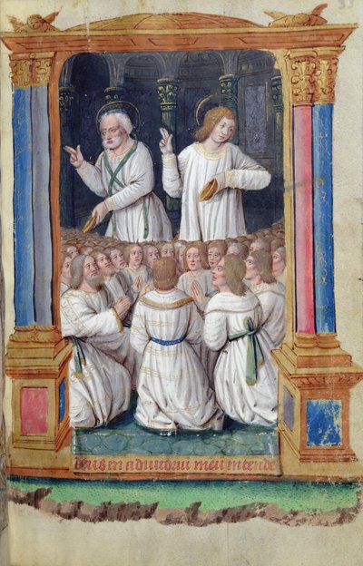Fol.33r Saint Pierre et Saint Jean exhortant les fidèles, des Heures à l