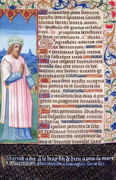 Fol.36v Texte du Magnificat avec un portrait de Baruch, des Heures à l