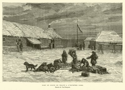 Fort et poste de traite dans le grand nord du Canada - French School