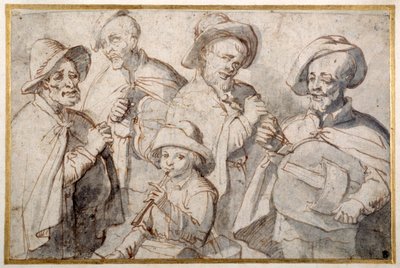 Quatre joueurs de vielle et un garçon avec une pipe, vers 1650-99 - French School