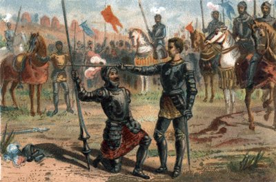 François Ier de France demandant à être adoubé par le chevalier Bayard après la victoire à la bataille de Marignan, Italie - French School