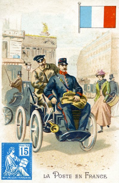 Facteur français dans un véhicule électrique, fin du XIXe siècle - French School