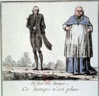 Révolution française : caricature sur la disparition des privilèges du clerc représentant un prêtre maigre et un évêque corpulent et gras de l
