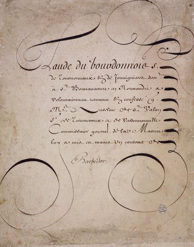 Calligraphie française : Lettre de la chambre des comptes par Louis Barbedor vers 1640 - French School