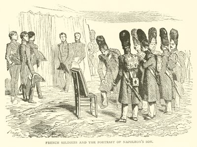 Soldats français et le portrait du fils de Napoléon - French School