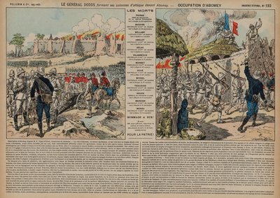 Troupes françaises commandées par le général Alfred-Amédée Dodds attaquant Abomey, Dahomey, Deuxième guerre franco-dahoméenne - French School