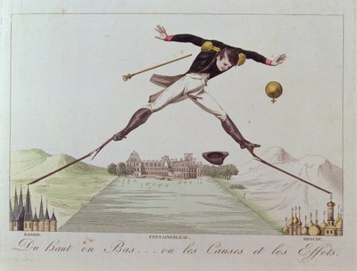 De haut en bas... ou les causes et les effets, caricature de la politique étrangère de Napoléon, vers 1814 - French School