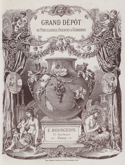 Frontispice du catalogue du Grand Dépôt de Porcelaines, Faïences et Verreries - French School