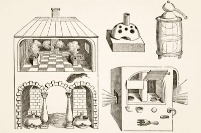Fours et divers appareils utilisés par les chimistes et alchimistes au Moyen Âge, d
