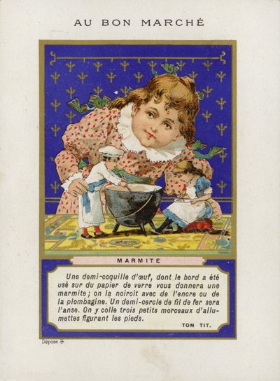 Fille jouant avec des poupées et un bol de mélange, Marmite - French School