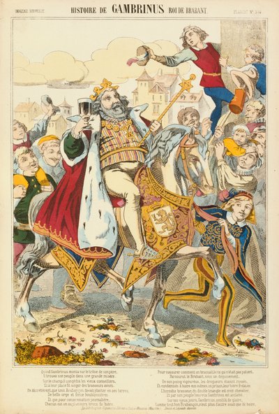 Gambriunus, roi légendaire de Flandre, feuille publiée par Verlag Haguenthal, Pont-à-Mousson, 1860 - French School