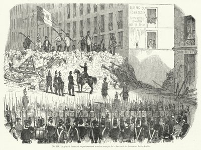 Le général Lamoricière négociant avec des ouvriers armés défendant leur barricade devant la caserne Saint-Martin, Paris, 23 juin 1848 - French School