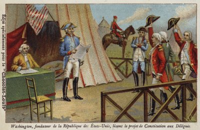 George Washington lisant le projet de Constitution des États-Unis aux délégués - French School