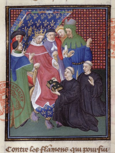 Guillaume de Nangis (d.1300 ou 1303) présente son livre à Philippe IV le Bel, roi de France de 1285 à 1314 (détail) - French School