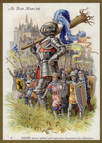 Gulliver, nommé général, part exterminer les ennemis des Lilliputiens - French School