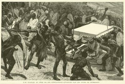 H-M Stanley Et Onze De Ses Compagnons Attaqués Par Les Noirs De Bumbireh - French School