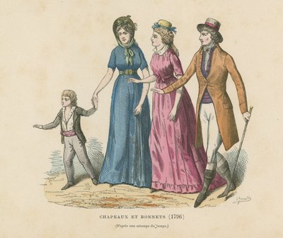 Chapeaux et bonnets, 1796 - French School