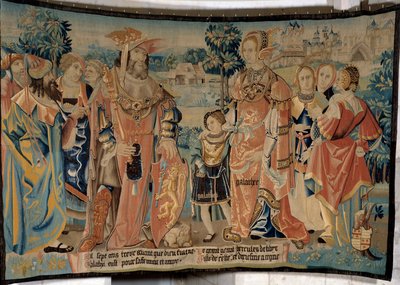 Hercule de Libye avec sa femme Galatée et son fils Galathes entourés de leurs courtisans devant la ville d