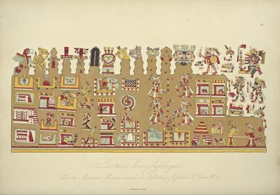 Peintures hiéroglyphiques du Manuscrit Mexicain II, conservé à la Bibliothèque Impériale de Vienne, illustration de Vues des Cordillères et Monuments des Peuples Indigènes de l