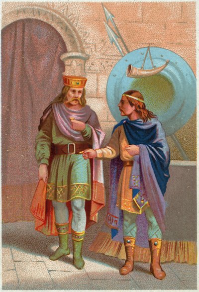 Histoire. France. Childéric Ier, roi mérovingien, expulsé par les Francs. Imagerie, France, vers 1900 (impression) - French School
