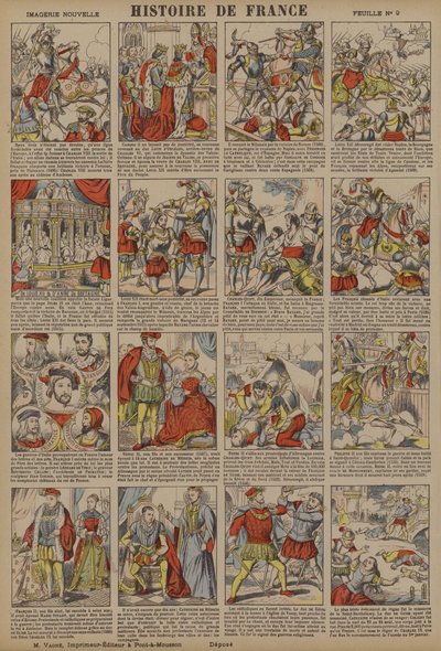 Histoire de France de la mort de Charles VIII au massacre de la Saint-Barthélemy (litho couleur) - French School