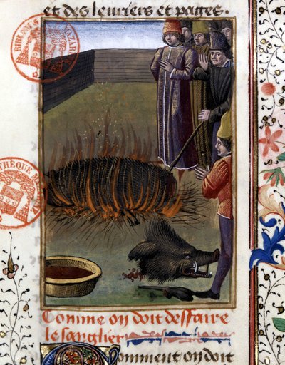 Comment dépecer un sanglier - dans "Livre de chasse de Gaston Phoebus, Comte de Foix, Seigneur de Béarn" - French School