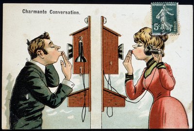 Carte postale humoristique sur le téléphone, début XXe siècle - French School