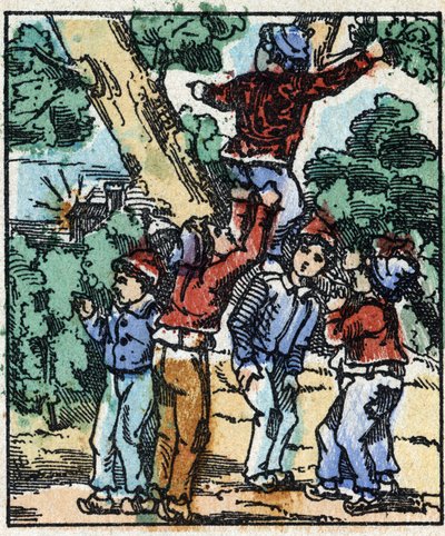 Illustration du conte "Le Petit Poucet" de Charles Perrault. Gravure sur bois de l