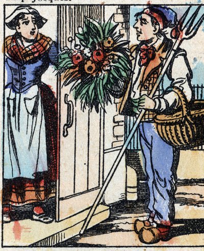 Illustration du conte "La Fourche du Diable". Gravure sur bois de l