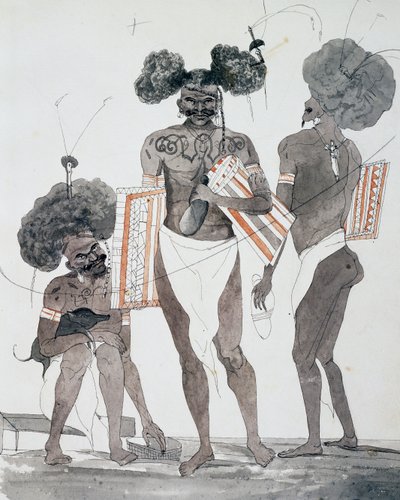 Habitants de Port Dori, aquarelle de Jules-Louis Lejeune, basée sur Voyage autour du monde - French School