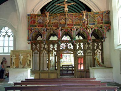 Intérieur de la chapelle avec le jubé peint - French School
