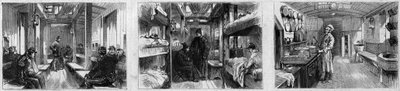 Vue intérieure du wagon-ambulance et du wagon-cuisine d