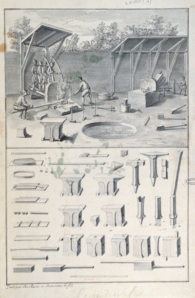 Forge, dessin pour la Description des Arts et Métiers, par L. Simonneau, qui a inspiré Diderot pour l