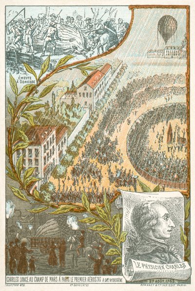 Jacques Charles lançant le premier ballon à hydrogène du Champ de Mars, Paris, 27 août - French School