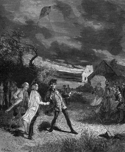 Jacques de Romas (1713-1776), physicien français, expérimentant avec un cerf-volant pour capturer l